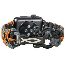 Savior Survival Gear Paracord Uhrenarmband – kompatibel mit Apple Watch & iWatch-Armbändern der Serie 42 mm, 44 mm, 45 mm, 49 mm, für Damen und Herren (schwarz-grau-orange, groß) von Savior Survival Gear