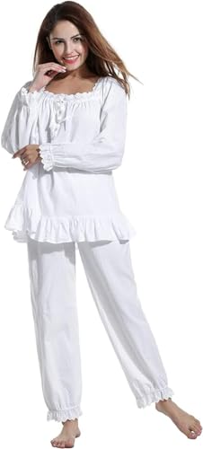Elegant Damen Schlafanzüge Set Pyjama Set Baumwolle Zweiteilige Nachtwäsche Schlafanzug Lang Nachtwäsche Sleepwear Pyjamas Hausanzug (b, L) von Sawekin