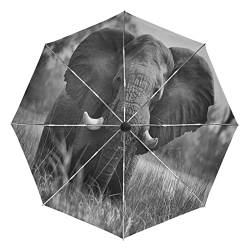 Afrikanische Kunsttier Elefant Regenschirm Taschenschirm Automatische Reise Winddichte Sonnenschutz Trekkingschirm Wanderregenschirm für Frauen Männer von Sawhonn