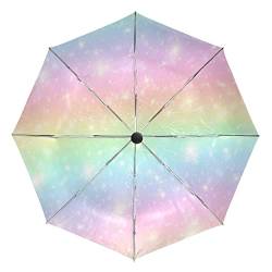 Art Regenbogen Zuckersüßigkeiten Regenschirm Taschenschirm Automatische Reise Winddichte Sonnenschutz Trekkingschirm Wanderregenschirm für Frauen Männer von Sawhonn