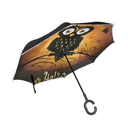 Halloween-Eule Vogel Reversion Regenschirm Große Schirm Winddicht Umgedrehter Regenschirm mit C-förmigem Griff Umbrella von Sawhonn