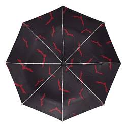 Kunst Schwarze Halloween-Fledermaus Regenschirm Taschenschirm Automatische Reise Winddichte Sonnenschutz Trekkingschirm Wanderregenschirm für Frauen Männer von Sawhonn
