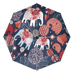 Kunstbaby Elefant Tier Regenschirm Taschenschirm Automatische Reise Winddichte Sonnenschutz Trekkingschirm Wanderregenschirm für Frauen Männer von Sawhonn