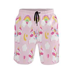 Regenbogen Rosa Einhorn Herren Badeshorts Badehose mit Mesh-Futter Boardshorts für Männer Surf Schwimmhose Sporthose von Sawhonn