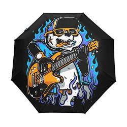 Rock Panda Musik Gitarre Regenschirm Taschenschirm Automatische Reise Winddichte Sonnenschutz Trekkingschirm Wanderregenschirm für Frauen Männer von Sawhonn