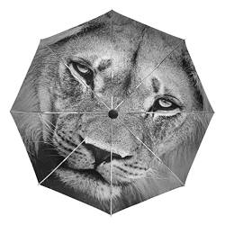Schwarz Weißer König Tier Löwe Regenschirm Taschenschirm Automatische Reise Winddichte Sonnenschutz Trekkingschirm Wanderregenschirm für Frauen Männer von Sawhonn