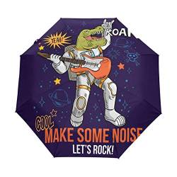 Space Rockstar Dino Dinosaurier Regenschirm Taschenschirm Automatische Reise Winddichte Sonnenschutz Trekkingschirm Wanderregenschirm für Frauen Männer von Sawhonn