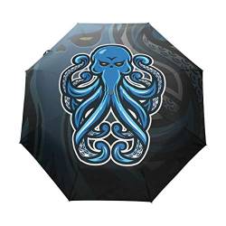 Süßer Blauer Pulpo Oktopus Regenschirm Taschenschirm Automatische Reise Winddichte Sonnenschutz Trekkingschirm Wanderregenschirm für Frauen Männer von Sawhonn