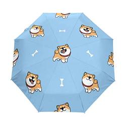Süßer Shiba Inu Hund Regenschirm Taschenschirm Automatische Reise Winddichte Sonnenschutz Trekkingschirm Wanderregenschirm für Frauen Männer von Sawhonn
