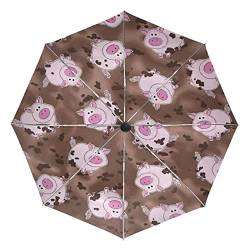 Süßes Babygeschenk Schwein Schweinchen Regenschirm Taschenschirm Automatische Reise Winddichte Sonnenschutz Trekkingschirm Wanderregenschirm für Frauen Männer von Sawhonn