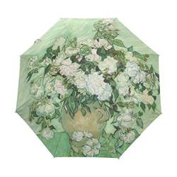 Van Gogh Chrysanthemenblumenkunst Regenschirm Taschenschirm Automatische Reise Winddichte Sonnenschutz Trekkingschirm Wanderregenschirm für Frauen Männer von Sawhonn