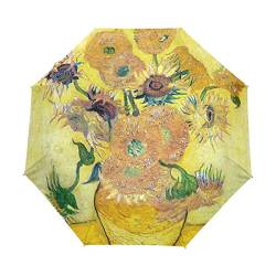 Van Gogh Sonnenblume Regenschirm Taschenschirm Automatische Reise Winddichte Sonnenschutz Trekkingschirm Wanderregenschirm für Frauen Männer von Sawhonn