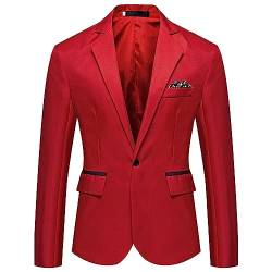 Anzüge Sakkos für Herren, Casual Blazer Anzug Mantel Lockere Passform Sportjacke Knopf Formelle Business Anzug Jacken Geeignet für Party Date Abschlussball (Color : Red, Size : S) von Sawmew