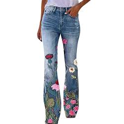 Sawmew Boyfriend Jeans Damen High Waist Blumen Druck Schlaghose Schlagjeans Bleistifthose Vintage 90er Streetwear Denim Hose Lang Trousers Denimhosen Freizeithose Lang Trousers Hose von Sawmew