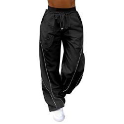 Sawmew Cargohose Damen Y2K Baggy Jeans Parachute Pants Track Pants Gerade Breites Bein Vintage Jeanshosen 90er Streetwear (Color : Black, Size : S) von Sawmew