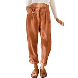 Sawmew Damen Cord Schlaghose Elegantes Cordhosen Skinny Cord Pants Retro Slim Fit Sweathose Stretch Pants Streetwear Mode Lässige Schlank Einfarbig Freizeithosen (Color : Orange, Size : M) von Sawmew