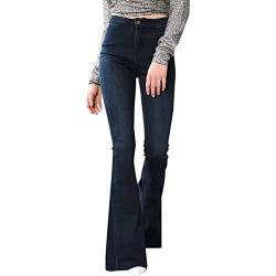 Sawmew Damen Jeans Stretch High Waist 90er Jahre Vintage-Jeans mit Knopfleiste Hoher Taille Ausgestelltem Bein Frauen Hoher Bund Distressed Klassischer Dehnbarer Denim-Schlag von Sawmew