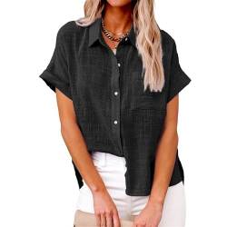 Sawmew Damen Jeanshemd Kurzarm Button Down Denim Shirt mit Taschen Lose Sommer Jeansbluse Kurzärmelig Freizeithemd Oberteil Lockere Passform Jeansjacke (Color : Grey, Size : XXL) von Sawmew