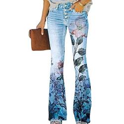 Sawmew Damen Jeanshosen Y2K Style Jeans Damenmode Bedruckte Jeans Beiläufige Lange Hosen Jeans Vintage Hose Jeans mit Print Straight Pants Freizeithose (Color : Blue C, Size : M) von Sawmew