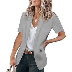 Sawmew Damen Kurzarm Blazer Elegant Anzugjacke Mantel mit Knopfleiste Military Blazer Slim Fit Blazer Freizeit Stehkragen Business Büro Anzug Jacken (Color : Grey, Size : M) von Sawmew