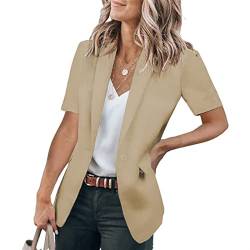 Sawmew Damen Kurzarm Blazer Elegant Frühlings Anzüge Elegant Langarm Blazer Sakko Einfarbig Slim Fit Revers Geschäft Büro Jacke Kurz Mantel (Color : Khaki, Size : XL) von Sawmew