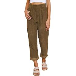 Sawmew Damen Taille Corduroy Hose mit Weitem Bein Bundfalten Freizeithosen Elegantes Cordhose Einfarbig Lässige Hose Casual Stoffhos mit Taschen (Color : Brown, Size : L) von Sawmew