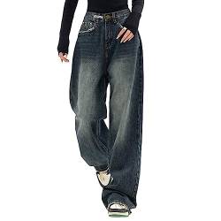 Sawmew Damen Y2K Weite Baggy Jeans Hohe Taille Gerade Denimhose Schlaghosen Boyfriend E-Girl Hosen Vintage Streetwear (Color : Blue, Size : S) von Sawmew