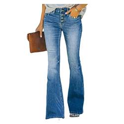 Sawmew Flare Bell Bottom Jeans für Damen Hohe Taille Stretch Bootcut Jeans 70er Jahre Retro Weites Bein Jeanshose (Color : Blue, Size : S) von Sawmew