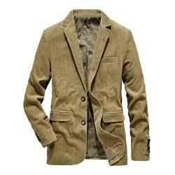 Sawmew Herbst Winter Herren Vintage Casual Anzug Cord Mantel Zwei-Knopf-Blazer Leichte Outwear Sportjacke (Color : Khaki, Size : L) von Sawmew