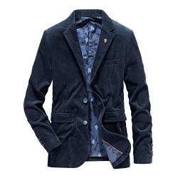 Sawmew Herren Anzug Cord Jacke Sakko Blazer Slim Fit Business Blazer Klassisch Freizeit Top Coat Sakko Vintage Anzüge Vintage Formale Abendessen Hochzeit Anzüge (Color : Dark Blue, Size : XL) von Sawmew