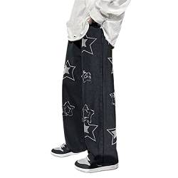 Sawmew Herren Baggy Jeans Hip Hop Cargohose Jeans Vintage Denim Hose Weites Bein Jeans Jungen Y2k Jeans 90er Jahre Hip Hop Streetwear Jeans Herren Freizeithose (Color : Black, Size : M) von Sawmew