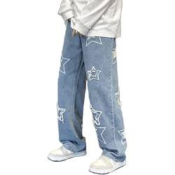 Sawmew Herren Baggy Jeans Hip Hop Cargohose Jeans Vintage Denim Hose Weites Bein Jeans Jungen Y2k Jeans 90er Jahre Hip Hop Streetwear Jeans Herren Freizeithose (Color : Blue, Size : M) von Sawmew