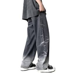 Sawmew Herren Baggy Jeans Hip Hop Jeans Teenager Junge Streetwear Skateboard Y2K Hose Vintage Straight Leg Streetwear (Color : Gray, Size : L) von Sawmew