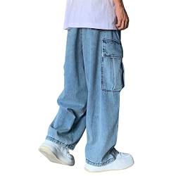 Sawmew Herren Baggy Jeans Y2K Hip Hop Jeans Lockere Passform 90er Jahre Vintage Cargohose Baggy Fit Jeanshose Fashion Dance Skater Skateboard Hose Röhrenjeans (Color : Blue, Size : 3XL) von Sawmew