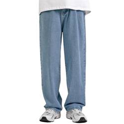 Sawmew Herren Baggy Straight Leg Gewaschen Hip Hop Jeanshose Casual Denim Hosen Men Vintage Einfarbig Pants Teenager Skateboard Hose Streetwear (Color : Blue, Size : XS) von Sawmew