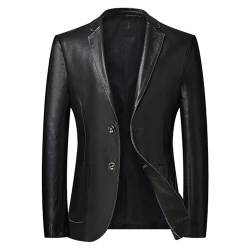 Sawmew Herren Große Größe Sakko Freizeit PU Leder Blazer Mantel 2-Knopf Sakko Sportlich Lose Männer Modern Freizeit Jacke Business Anzugjacke Hochzeit Party Abschlussball Cocktail (Color : Black, SI von Sawmew