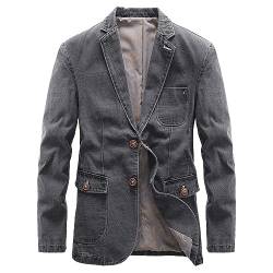 Sawmew Herren Jeans-Blazer Baumwolle Vintage Jacken Mantel Jeansjacke XS-XXL (Color : Gray, Size : M) von Sawmew
