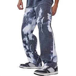 Sawmew Jeans im gewaschenen Look für Herren Hip Hop Baggy Jeans mit geradem Bein Jeanshose mit weitem Bein Jungen Streetwear (Color : Blue, Size : M) von Sawmew