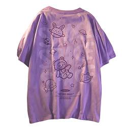 Sawmew Kleidung Goth Clothes Anime Manga Gothic T Shirt Mädchen Oversize Kawaii Deko Y2k Aesthetic Tops egirl Harajuku Tshirt (Color : Purple, Size : L) von Sawmew