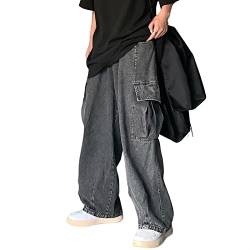 Sawmew Lässige Baggy Jeans für Herren, Vintage Hip-Hop Jeanshose, Lockere Passform Tanz und Skateboard-Hose (Color : Black, Size : S) von Sawmew