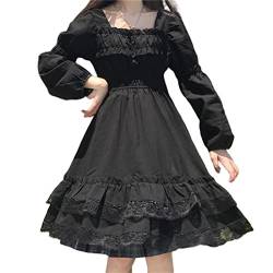 Sawmew Lolita Kleider Gothic Lolita Frauen Kleid Punk Japanisches Harajuku Schöne Kleid Mall Goth Schwarz Langarm Hosenträger Bandagekleid (Color : Black, Size : S) von Sawmew