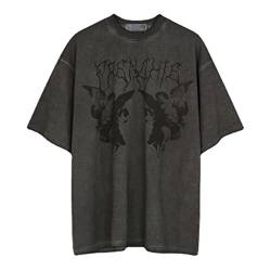 Sawmew T-Shirt Herren Kurzarm Rundhals T Shirt für Männer Print Regular Fit Washed Y2k Tshirt Herren Sommer T-Shirt Crew Neck Tee Kurzarmshirt Männer Shirt (Color : Dark Gray, Size : L) von Sawmew