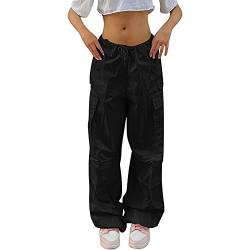 Sawmew Y2K Cargo Jeans Damen, Hip Hop Baggy Cargohose, Parachute Track Pants Fallschirm Lange Hosen, Low Waist 90er E-Girl Streetwear (Color : Black, Size : XS) von Sawmew