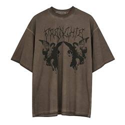 Sawmew Y2K T-Shirt für Herren Vintage Skeleton Print Tops Herren Sommer T-Shirt Tee Kurzarmshirt Männer Shirt (Color : Brown, Size : XXL) von Sawmew