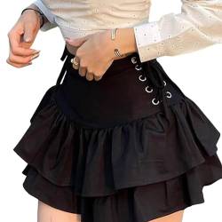 Sawmew Y2k Schwarze Miniröcke mit hoher Taille Gothic Streetwear Cross Print Plissee Damenröcke Grunge Lolita Harajuku Rock (Color : Black, Size : M) von Sawmew