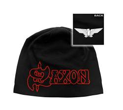 Saxon Mütze Beanie Cap Wheels of Steel Eagle Band Logo offiziell Nue Schwarz One von Saxon