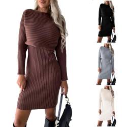 Damen Strickkleid Zweiteiliger Anzug Pullover Oberteil und Kleid Bodycon 2 Stück Set Sweater Midikleid Pullikleid Gestrickt Kleid Set Elegant Sweater Kleid Warm Tunika Minikleid Partykleid von Saymany