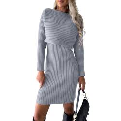 Damen Strickkleid Zweiteiliger Anzug Pullover Oberteil und Kleid Bodycon 2 Stück Set Sweater Midikleid Pullikleid Gestrickt Kleid Set Elegant Sweater Kleid Warm Tunika Minikleid Partykleid von Saymany