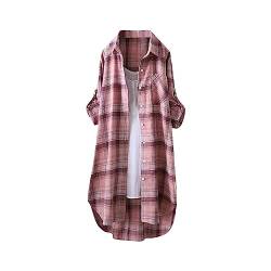 Karierte Bluse Damen Oversize Langarm Shirt Lang Knopfleiste Hemd Lose Frühling Sommershirt Blusenshirt Oberteile Tunika Große Größen Tops T-Shirts & Blusen für Frauen Übergröße Longbluse von Saymany