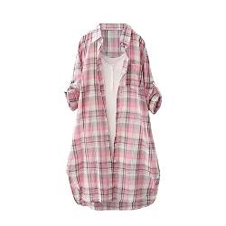 Karierte Bluse Damen Oversize Langarm Shirt Lang Knopfleiste Hemd Lose Frühling Sommershirt Blusenshirt Oberteile Tunika Große Größen Tops T-Shirts & Blusen für Frauen Übergröße Longbluse von Saymany